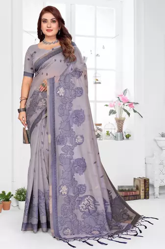 lavender jacquard cotton blend saree with blouse 