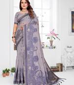 lavender jacquard cotton blend saree with blouse 