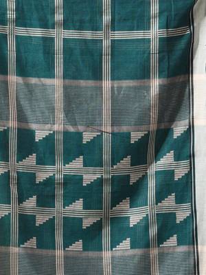 teal cotton blend saree with checkbox pattern 4