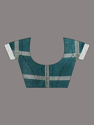 teal cotton blend saree with checkbox pattern 5
