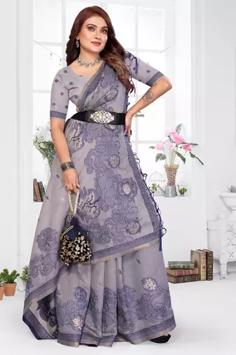 lavender jacquard cotton blend saree with blouse 