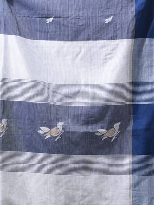 blue cotton blend saree with bird motifs 4