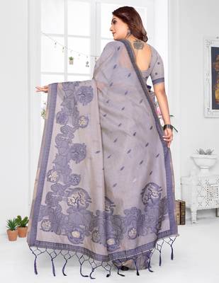 lavender jacquard cotton blend saree with blouse  4