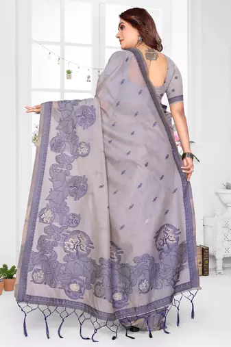 lavender jacquard cotton blend saree with blouse 