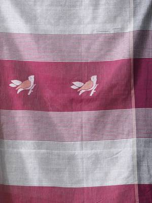magenta cotton blend saree with bird motifs 4