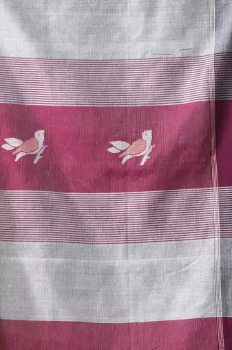 magenta cotton blend saree with bird motifs