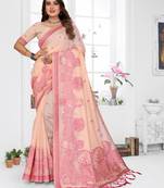 peach jacquard cotton blend saree with blouse 