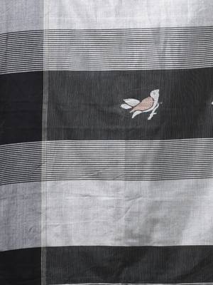 black cotton blend saree with bird motifs 4