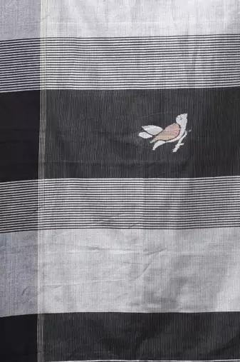 black cotton blend saree with bird motifs