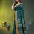 teal cotton blend saree with ethnic motifs
