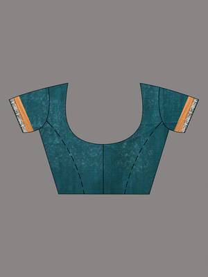 teal cotton blend saree with ethnic motifs 5