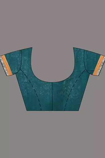 teal cotton blend saree with ethnic motifs