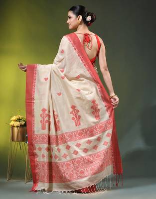 beige cotton blend saree with ethnic motifs 3