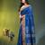 blue cotton blend saree with ethnic motifs