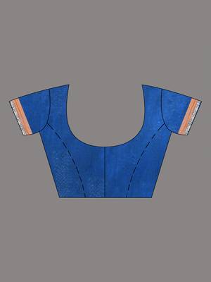 blue cotton blend saree with ethnic motifs 4