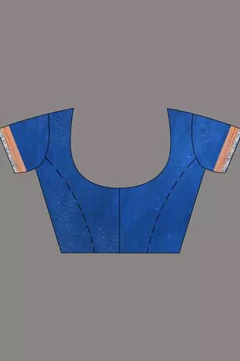 blue cotton blend saree with ethnic motifs