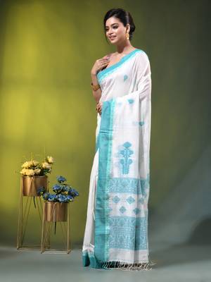 off white cotton blend saree with ethnic motifs 2