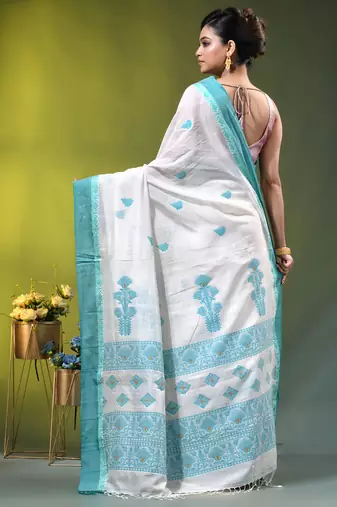 off white cotton blend saree with ethnic motifs