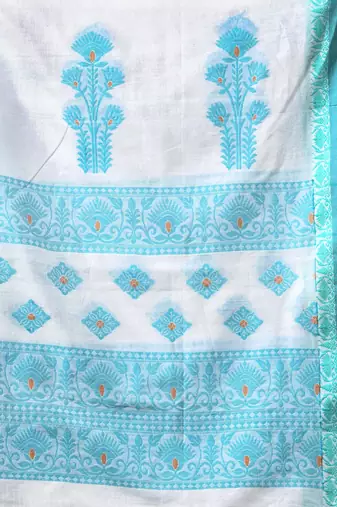off white cotton blend saree with ethnic motifs