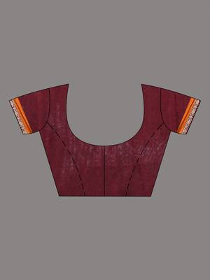 maroon cotton blend saree with ethnic motifs 5