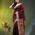 maroon cotton blend saree with floral motifs