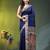 royal blue cotton blend saree with floral motifs