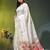 White linen saree with red floral woven design