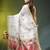 White linen saree with red floral woven design