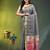 Grey linen saree with red floral woven design