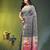 Grey linen saree with red floral woven design