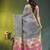 Grey linen saree with red floral woven design