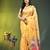 Yellow linen saree with red floral woven design