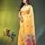 Yellow linen saree with red floral woven design
