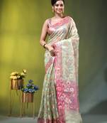 Light green floral zari woven organza saree