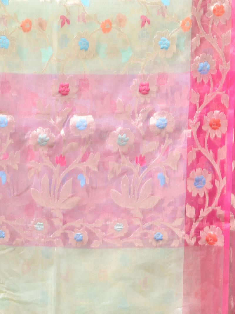 Light green floral zari woven organza saree