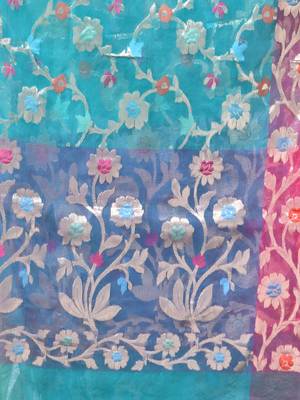 Aqua blue floral zari woven organza saree 4