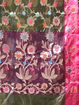 Forest green floral zari woven organza saree 4
