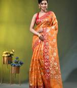 Orange floral zari woven organza saree