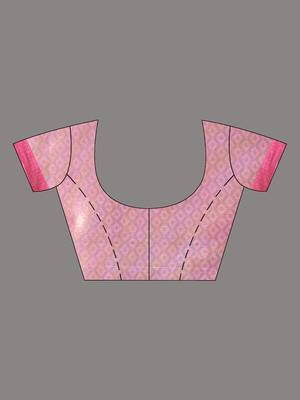 Baby pink floral zari woven organza saree 5