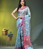 Sky blue floral zari woven organza saree