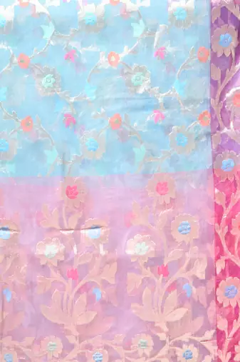 Sky blue floral zari woven organza saree