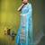 Elegant sky blue organza saree with white floral embroidery & rich golden zari border