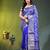 Elegant blue organza saree with white floral embroidery & rich golden zari border