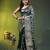 Elegant dark green organza saree with white floral embroidery & rich golden zari border