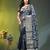 Elegant aegean blue saree with white floral embroidery & rich golden zari border