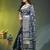 Elegant aegean blue saree with white floral embroidery & rich golden zari border