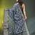 Elegant aegean blue saree with white floral embroidery & rich golden zari border