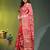 Elegant red saree with white floral embroidery & rich golden zari border