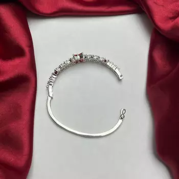 Silver Plated Floral Bangle Bracelet with Pink Cubic Zirconia and American Diamonds 2