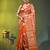 Elegant orange organza saree with white floral embroidery & rich golden zari border